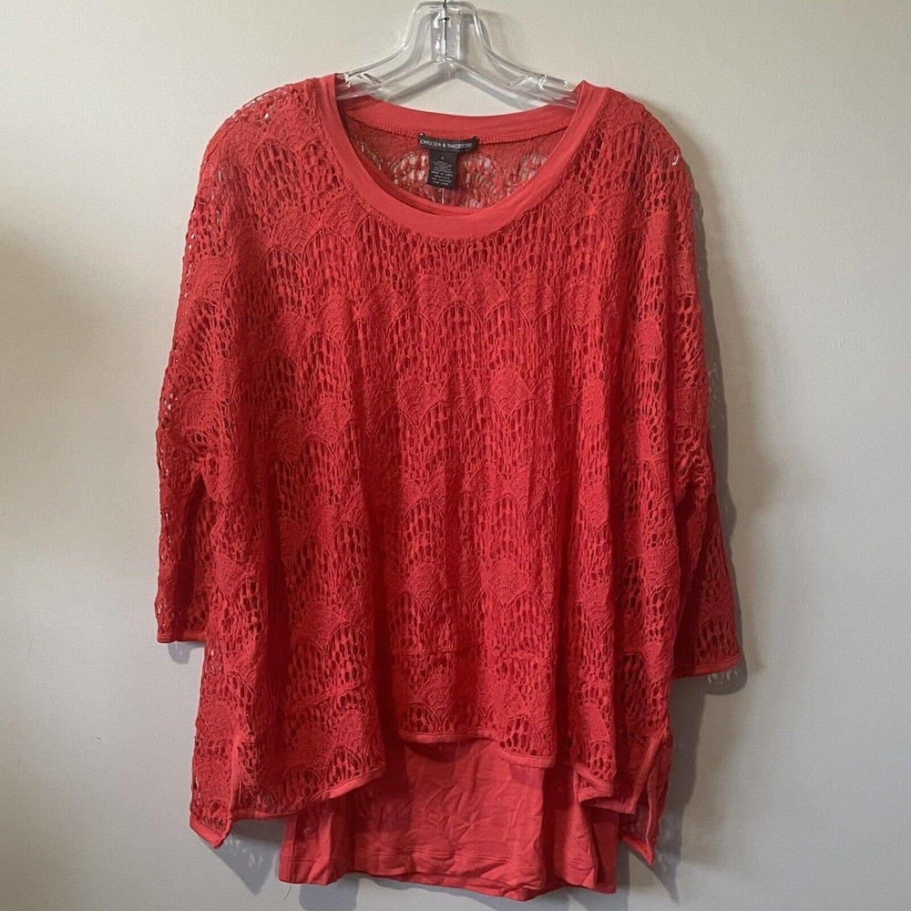 Chelsea & Theodore Top Women's Small Red Blouse Shirt Lace Overlay New NWT